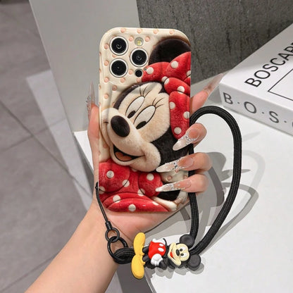 Disney Mickey Mouse Clubhouse Phone Case: 3D Fluffy Pattern Border Protector Phone Soft Phone Case With A Free Cute Mickey Bracelet Chain Lanyard, Mickey, Minnie, Goofy, Donald Duck, Daisy Duck, Plut