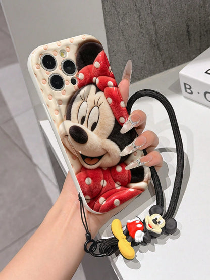 Disney Mickey Mouse Clubhouse Phone Case: 3D Fluffy Pattern Border Protector Phone Soft Phone Case With A Free Cute Mickey Bracelet Chain Lanyard, Mickey, Minnie, Goofy, Donald Duck, Daisy Duck, Plut