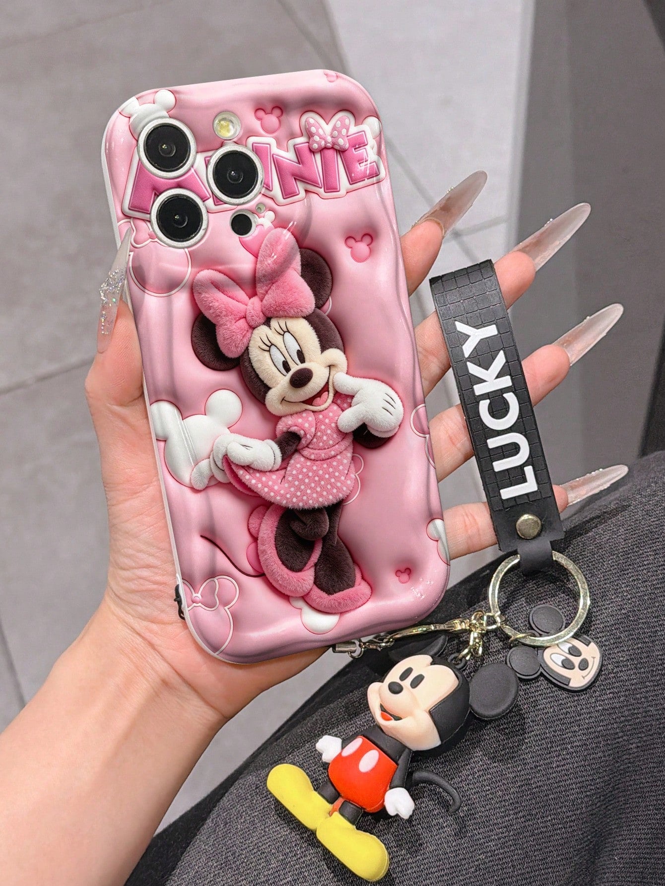 Disney Mickey Mouse Clubhouse Phone Case: 3D Fluffy Pattern Border Protector Phone Soft Phone Case With A Free Cute Mickey Bracelet Chain Lanyard, Mickey, Minnie, Goofy, Donald Duck, Daisy Duck, Plut