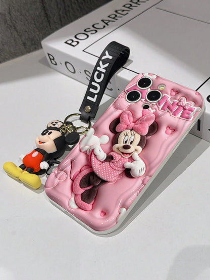 Disney Mickey Mouse Clubhouse Phone Case: 3D Fluffy Pattern Border Protector Phone Soft Phone Case With A Free Cute Mickey Bracelet Chain Lanyard, Mickey, Minnie, Goofy, Donald Duck, Daisy Duck, Plut