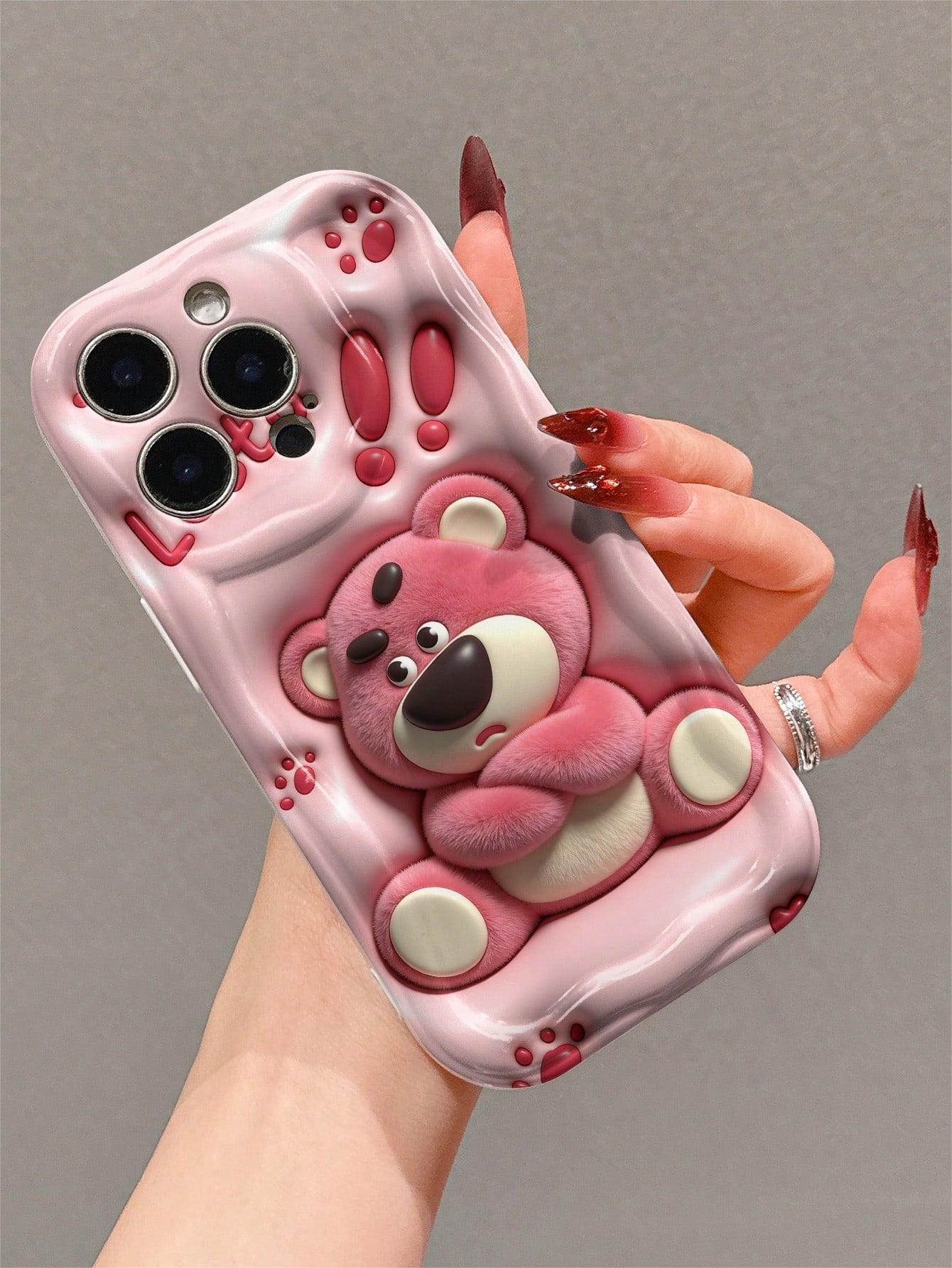 Disney Strawberry Bear Cartoon Character TPU Phone Case, Cute Cartoon Winter Version, Suitable For Apple, With Wave Design, Camera Protection And Anti Drop Function, Suitable For Apple 17/16/15/14/13