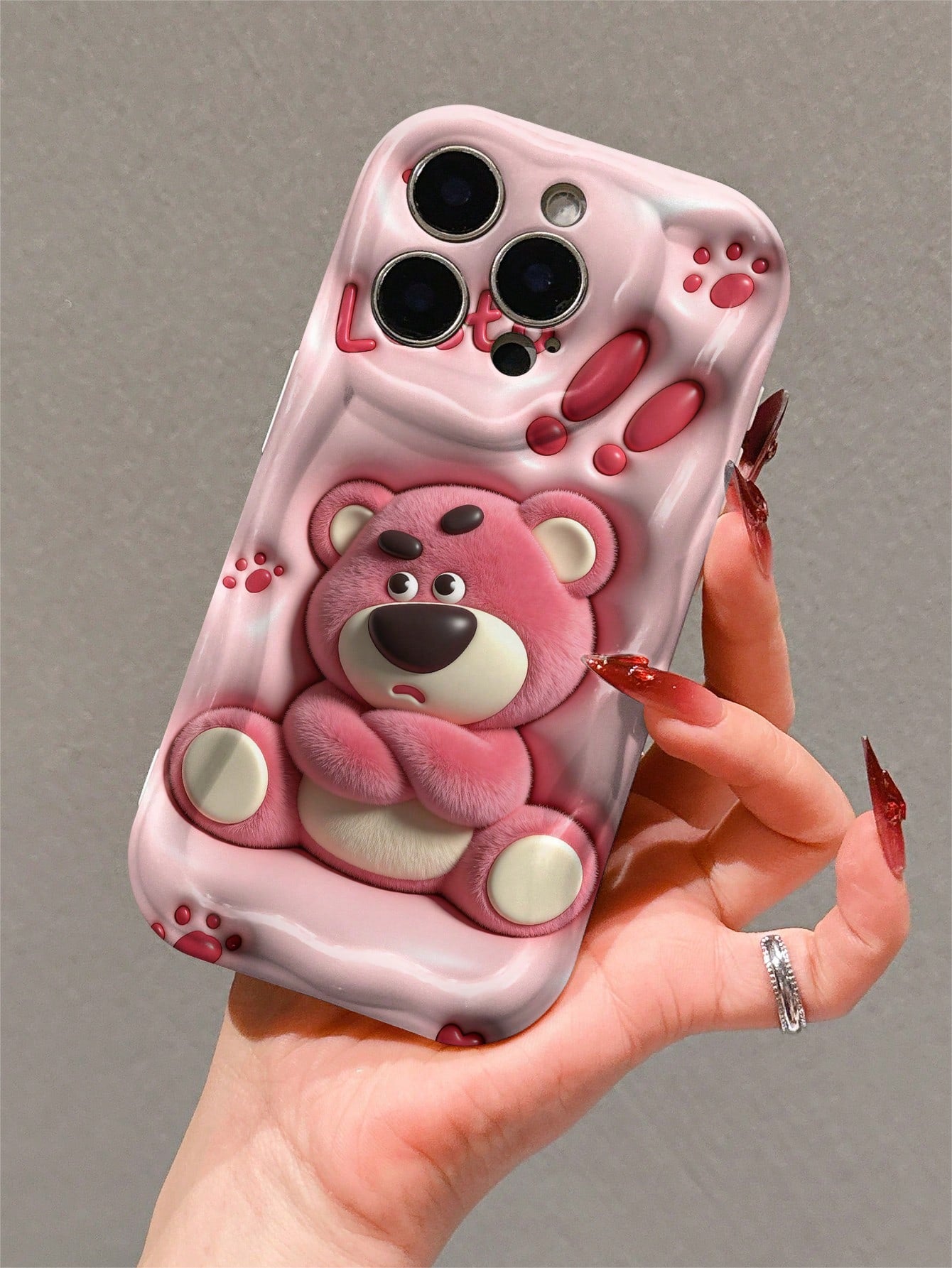 Disney Strawberry Bear Cartoon Character TPU Phone Case, Cute Cartoon Winter Version, Suitable For Apple, With Wave Design, Camera Protection And Anti Drop Function, Suitable For Apple 17/16/15/14/13