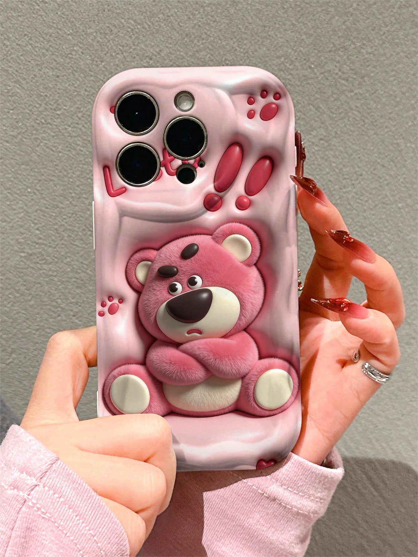Disney Strawberry Bear Cartoon Character TPU Phone Case, Cute Cartoon Winter Version, Suitable For Apple, With Wave Design, Camera Protection And Anti Drop Function, Suitable For Apple 17/16/15/14/13