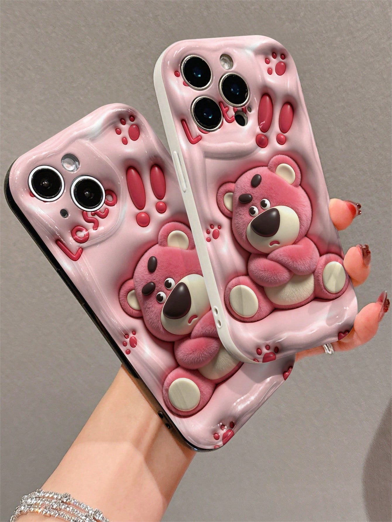 Disney Strawberry Bear Cartoon Character TPU Phone Case, Cute Cartoon Winter Version, Suitable For Apple, With Wave Design, Camera Protection And Anti Drop Function, Suitable For Apple 17/16/15/14/13