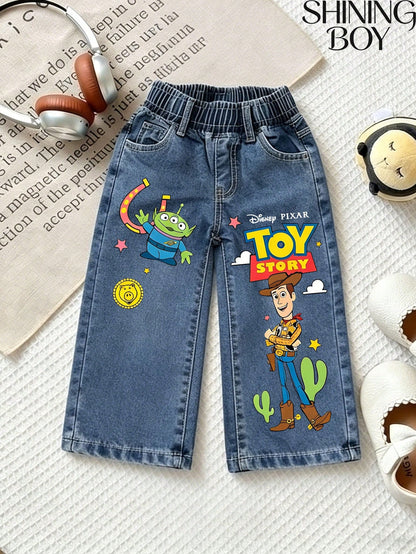 Disney Toy Story Elements Cartoon Print, Casual And Simple Jeans, Suitable For Wearing In All Seasons Of Spring, Summer, Autumn, And Winter, Suitable For Both Boys And Girls. Holiday Gift