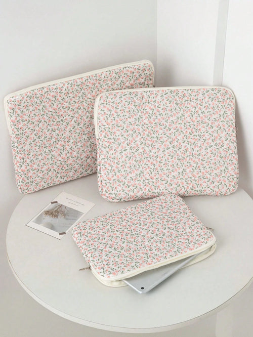 Ditsy Floral Quilted Laptop Sleeve/Bag For 10/11", 13/14", 15/15.6" Laptop, Shock-Absorbing Inner Lining, Korean StyleGift For Valentine's Day, Elevate The Valentine's Day Vibe
