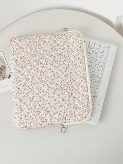 Ditsy Floral Quilted Laptop Sleeve/Bag For 10/11", 13/14", 15/15.6" Laptop, Shock-Absorbing Inner Lining, Korean StyleGift For Valentine's Day, Elevate The Valentine's Day Vibe