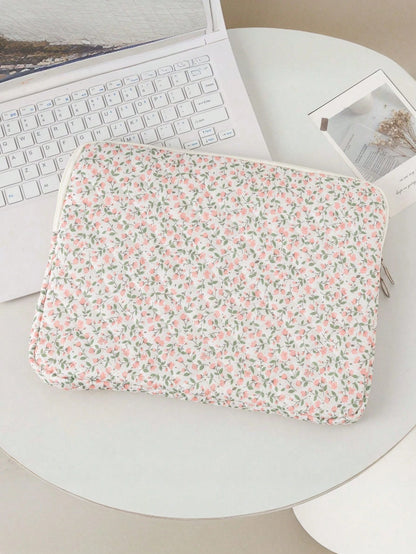 Ditsy Floral Quilted Laptop Sleeve/Bag For 10/11", 13/14", 15/15.6" Laptop, Shock-Absorbing Inner Lining, Korean StyleGift For Valentine's Day, Elevate The Valentine's Day Vibe