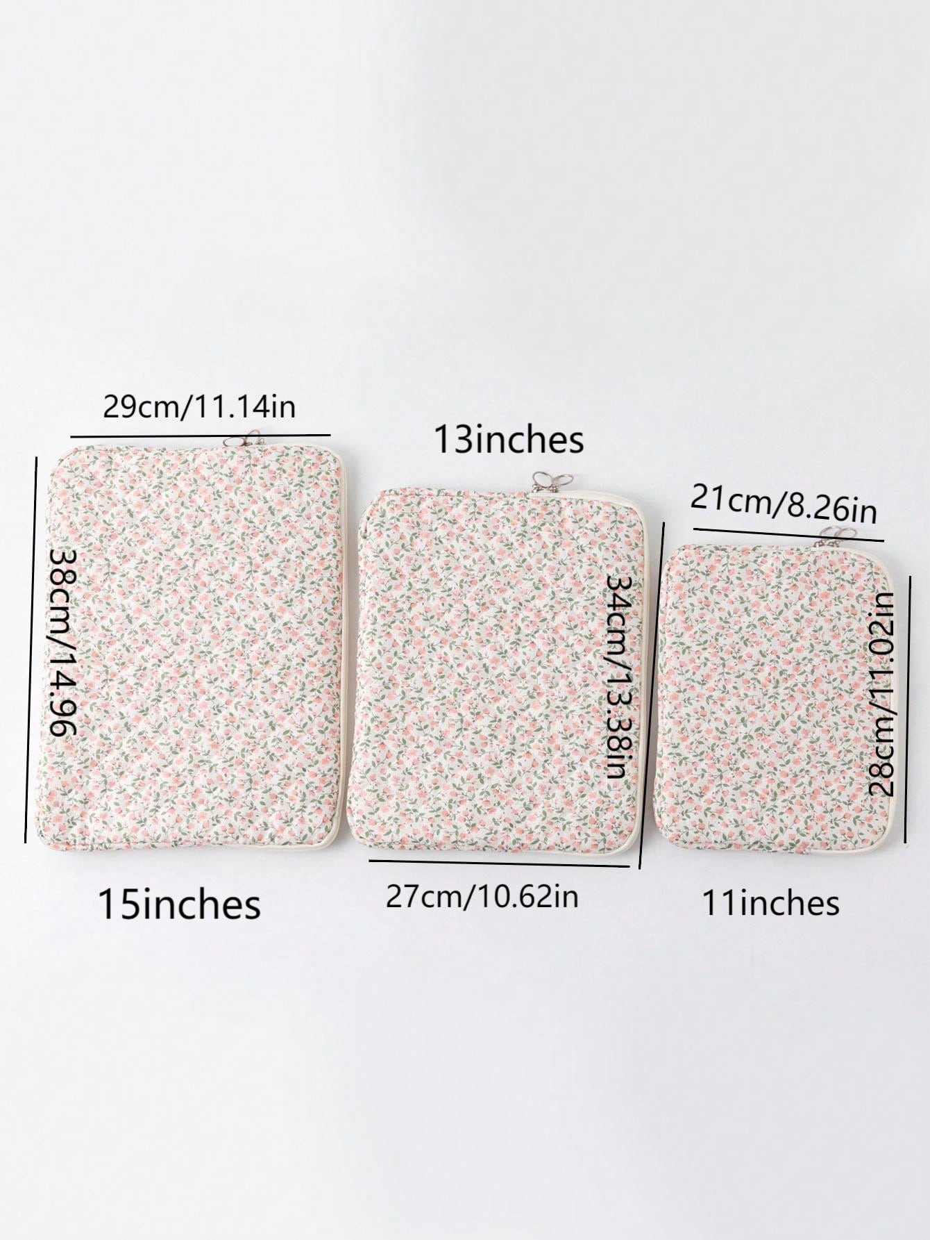 Ditsy Floral Quilted Laptop Sleeve/Bag For 10/11", 13/14", 15/15.6" Laptop, Shock-Absorbing Inner Lining, Korean StyleGift For Valentine's Day, Elevate The Valentine's Day Vibe