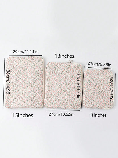 Ditsy Floral Quilted Laptop Sleeve/Bag For 10/11", 13/14", 15/15.6" Laptop, Shock-Absorbing Inner Lining, Korean StyleGift For Valentine's Day, Elevate The Valentine's Day Vibe