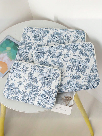 Ditsy Floral Quilted Laptop Sleeve/Bag For 10/11", 13/14", 15/15.6" Laptop, Shock-Absorbing Inner Lining, Korean StyleGift For Valentine's Day, Elevate The Valentine's Day Vibe
