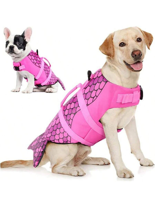 Dog Life Jacket, Shark Design Flotation Vest For Swimming & Boating, Suitable For Small, Medium & Large Dog Breeds, With Rescue Handle And High Buoyancy