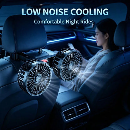 Double-Head Vehicle Rear Seat Fan, 360° Rotating USB-Powered Vehicle Cooling Fan, 120° Adjustable Fan Head, Silent Portable Fan