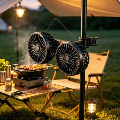 Double-Head Vehicle Rear Seat Fan, 360° Rotating USB-Powered Vehicle Cooling Fan, 120° Adjustable Fan Head, Silent Portable Fan