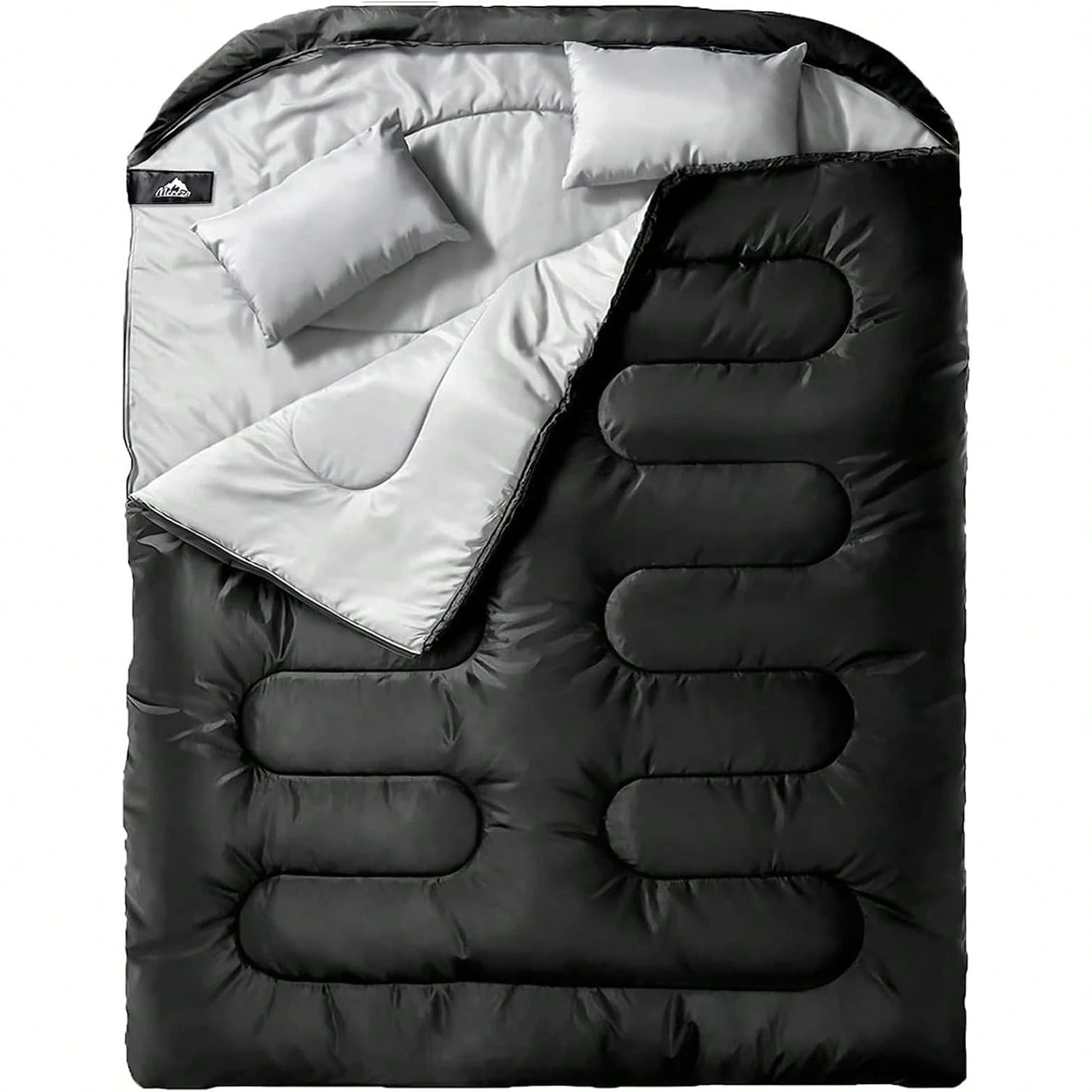 Double Sleeping Bag For Adults Mens With Pillow, XL Queen Size Two Person Sleeping Bag For All Season Camping Hiking Backpacking 2 Person Sleeping Bags For Cold Weather & Warm