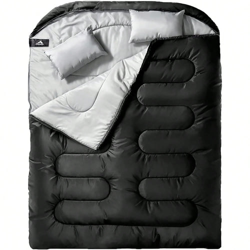 Double Sleeping Bag For Adults Mens With Pillow, XL Queen Size Two Person Sleeping Bag For All Season Camping Hiking Backpacking 2 Person Sleeping Bags For Cold Weather & Warm