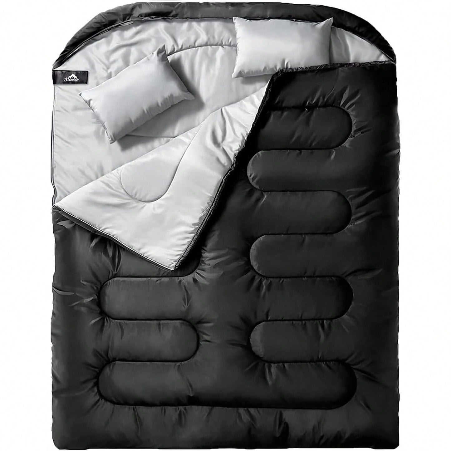 Double Sleeping Bag For Adults Mens With Pillow, XL Queen Size Two Person Sleeping Bag For All Season Camping Hiking Backpacking 2 Person Sleeping Bags For Cold Weather & Warm