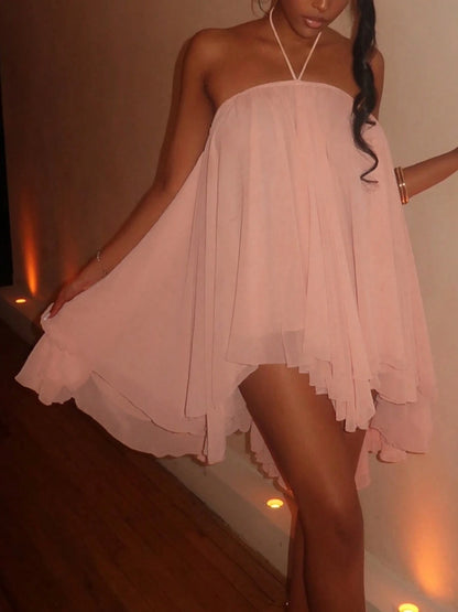 DOUCIU Loose Fit Asymmetrical Lightweight Chiffon Fluid Cami Dress Nightclub Style