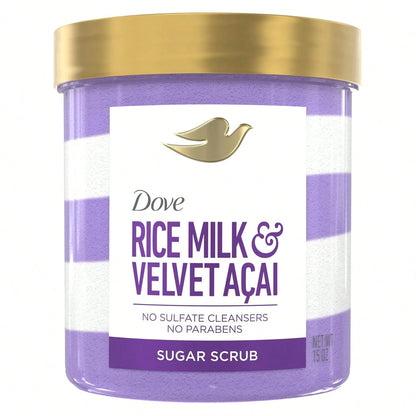Dove Sugar Body Scrub Velvet Acai & Rice Milk For Women For Exfoliated & Hydrated Skin 15 OZ