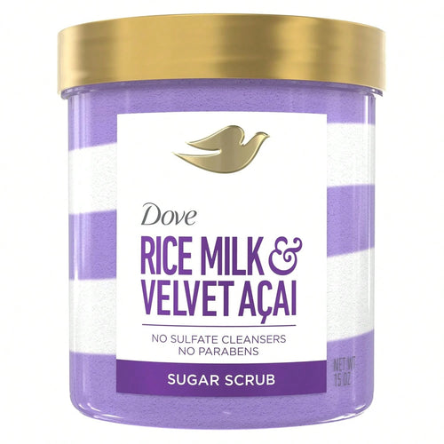 Dove Sugar Body Scrub Velvet Acai & Rice Milk For Women For Exfoliated & Hydrated Skin 15 OZ
