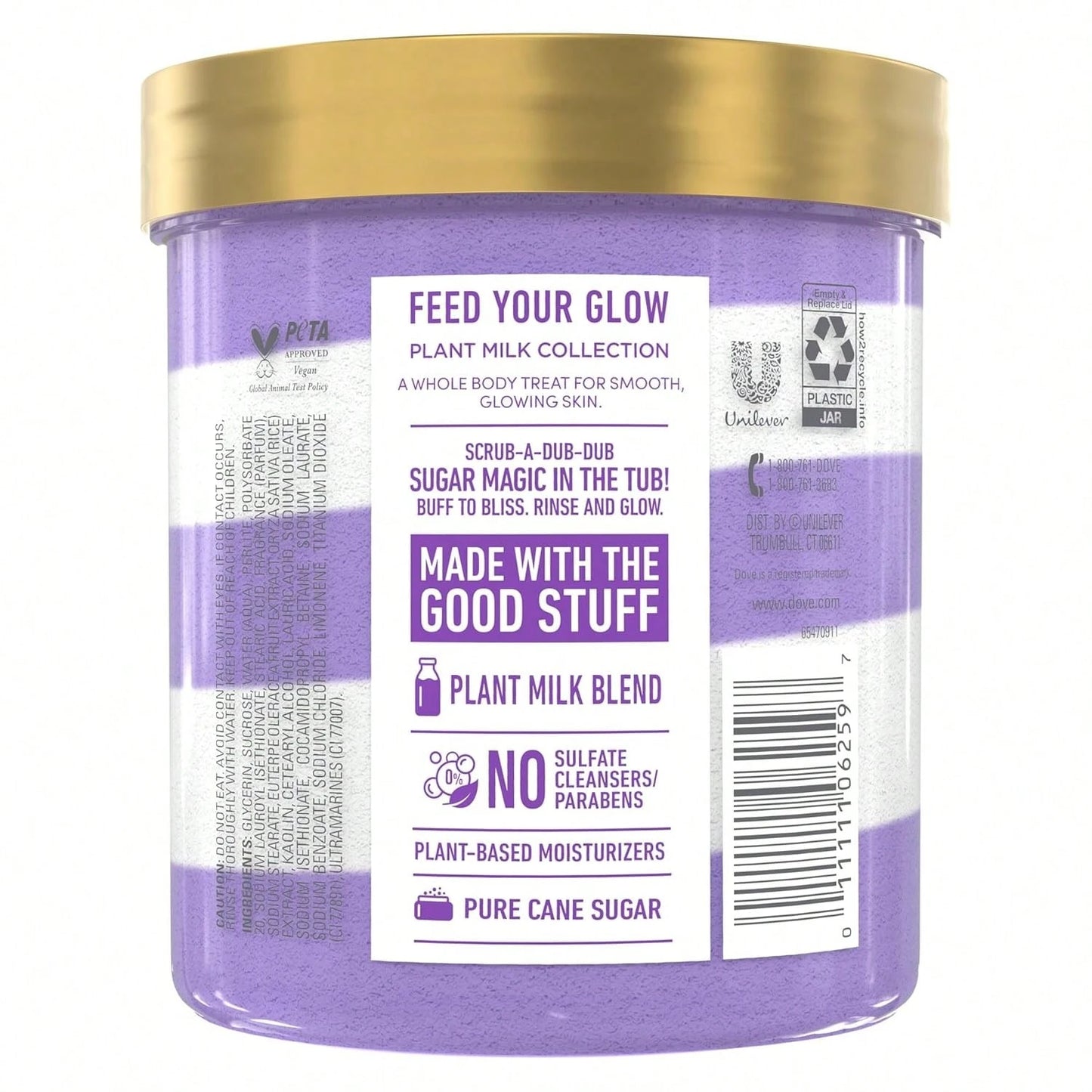 Dove Sugar Body Scrub Velvet Acai & Rice Milk For Women For Exfoliated & Hydrated Skin 15 OZ