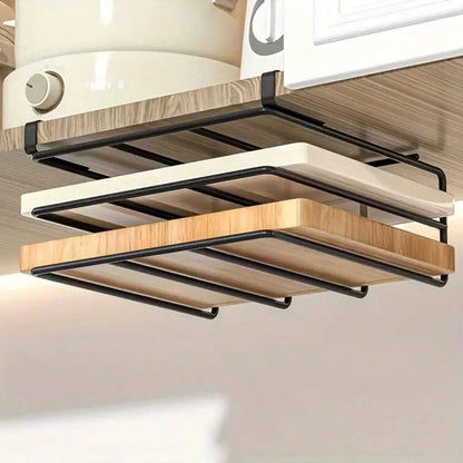 Drill-Free Under Cabinet Storage Rack, Multi-Functional Kitchen Cutting Board Holder, Can Store Pot Lids, Baking Molds And Kitchen Utensils