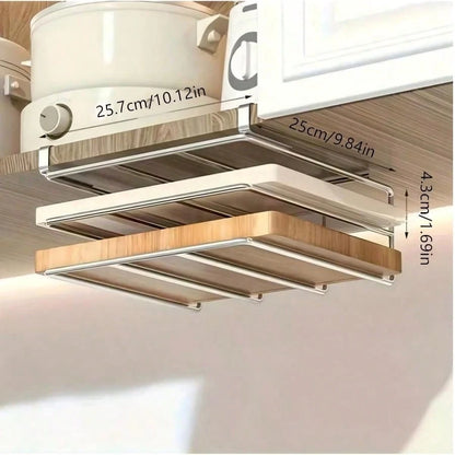 Drill-Free Under Cabinet Storage Rack, Multi-Functional Kitchen Cutting Board Holder, Can Store Pot Lids, Baking Molds And Kitchen Utensils