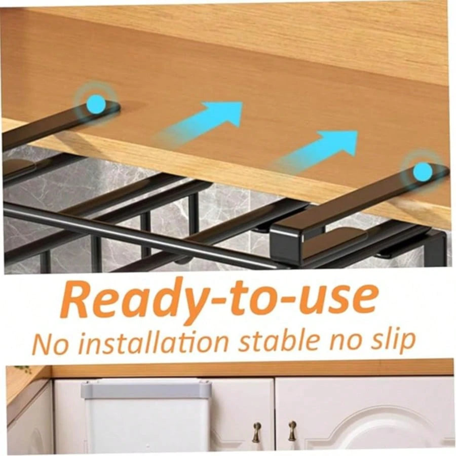 Drill-Free Under Cabinet Storage Rack, Multi-Functional Kitchen Cutting Board Holder, Can Store Pot Lids, Baking Molds And Kitchen Utensils