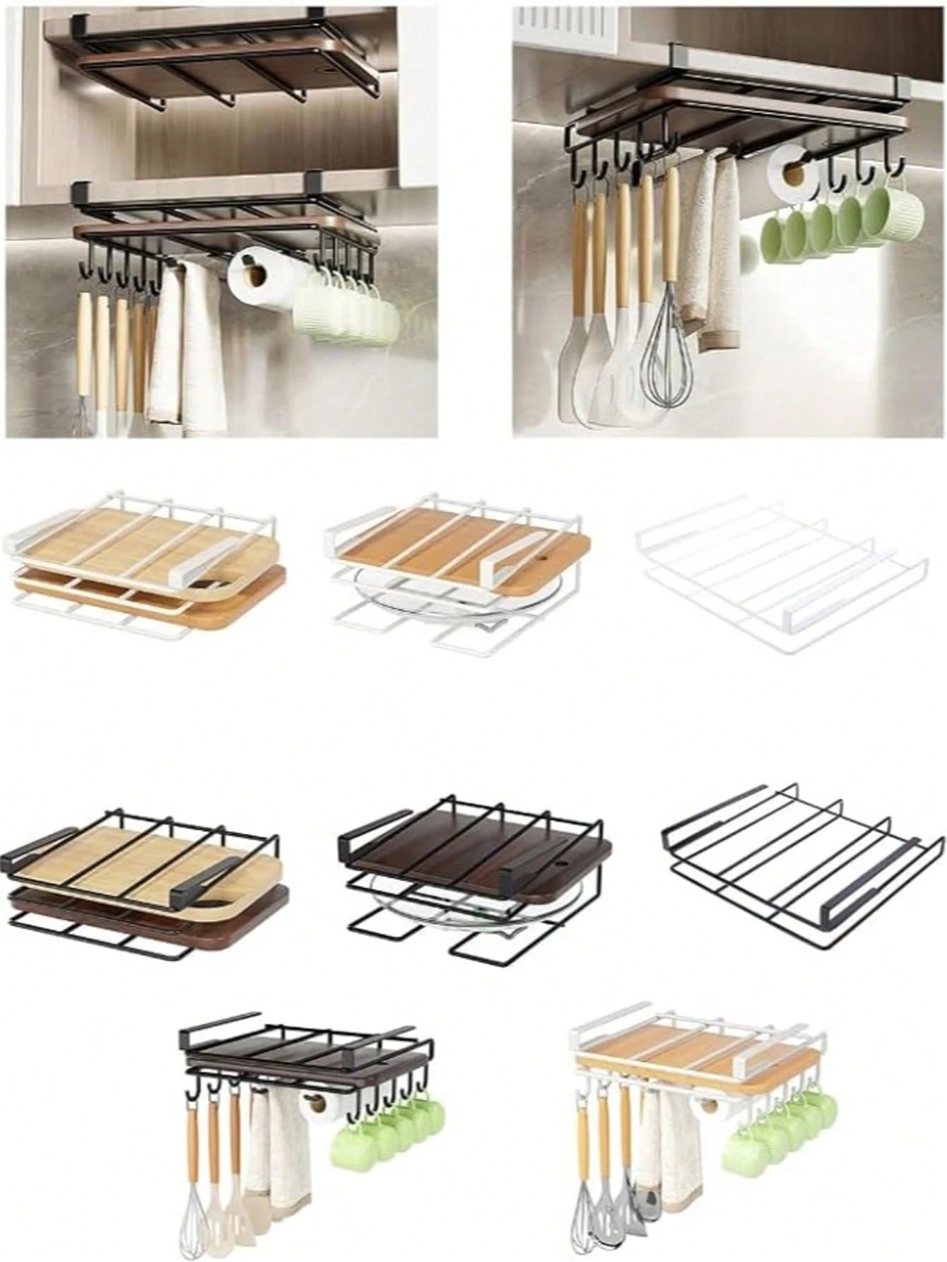 Drill-Free Under Cabinet Storage Rack, Multi-Functional Kitchen Cutting Board Holder, Can Store Pot Lids, Baking Molds And Kitchen Utensils