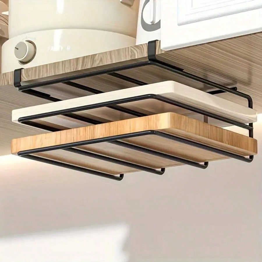 Drill-Free Under Cabinet Storage Rack, Multi-Functional Kitchen Cutting Board Holder, Can Store Pot Lids, Baking Molds And Kitchen Utensils