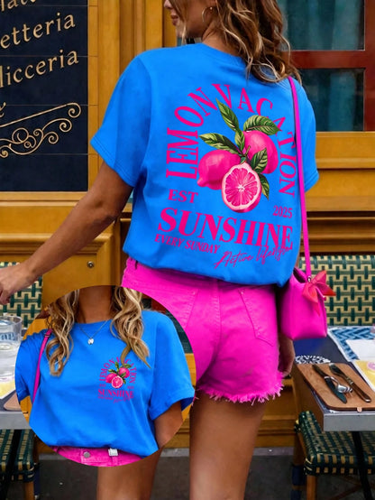 DrmWander Women's T-Shirt, Women's T-Shirt Streetwear Tropical Top, Street Style, Graphic Short Sleeve T-Shirt, Cute Summer Top Vacation Yellow