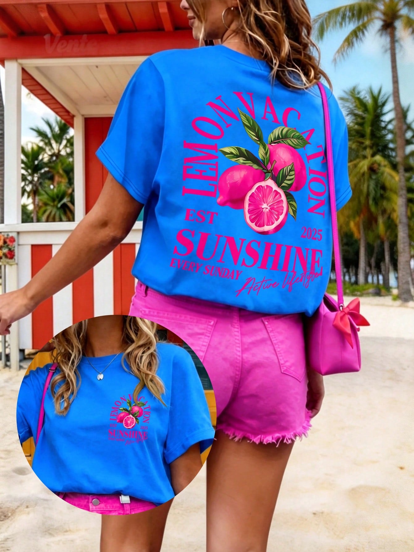 DrmWander Women's T-Shirt, Women's T-Shirt Streetwear Tropical Top, Street Style, Graphic Short Sleeve T-Shirt, Cute Summer Top Vacation Yellow