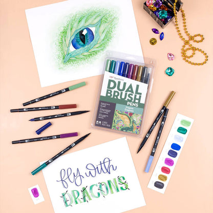 Dual Brush Pen Art Markers, Dragons, 10-Pack