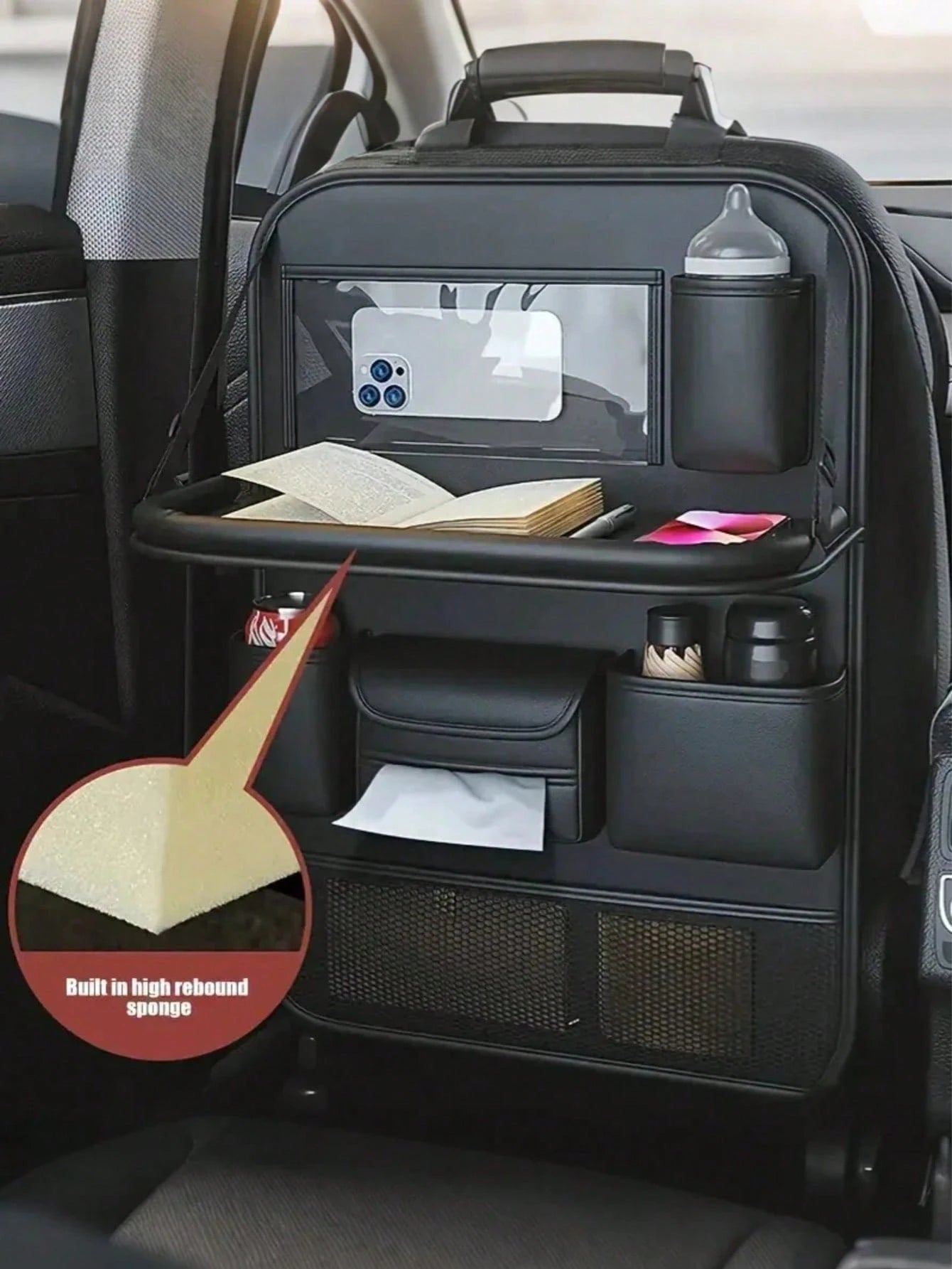 Durable Faux Leather Car Seat Back Storage Box- Multifunctional Durable Storage Box With Laptop Compartment, Cup Holder, Etc., Suitable For SUV And Sedan, Ideal Gift For Drivers, Essential Car Storag
