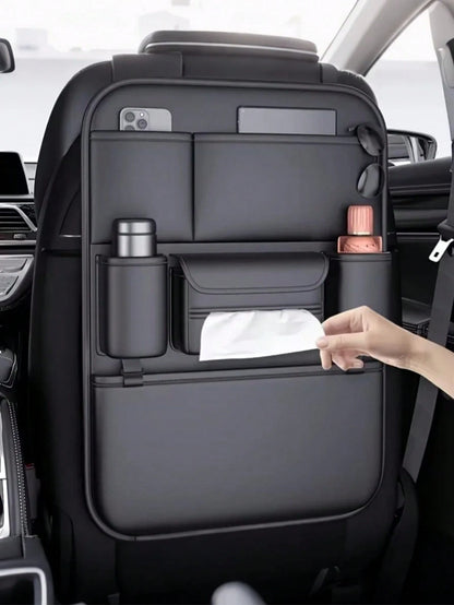 Durable Faux Leather Car Seat Back Storage Box- Multifunctional Durable Storage Box With Laptop Compartment, Cup Holder, Etc., Suitable For SUV And Sedan, Ideal Gift For Drivers, Essential Car Storag