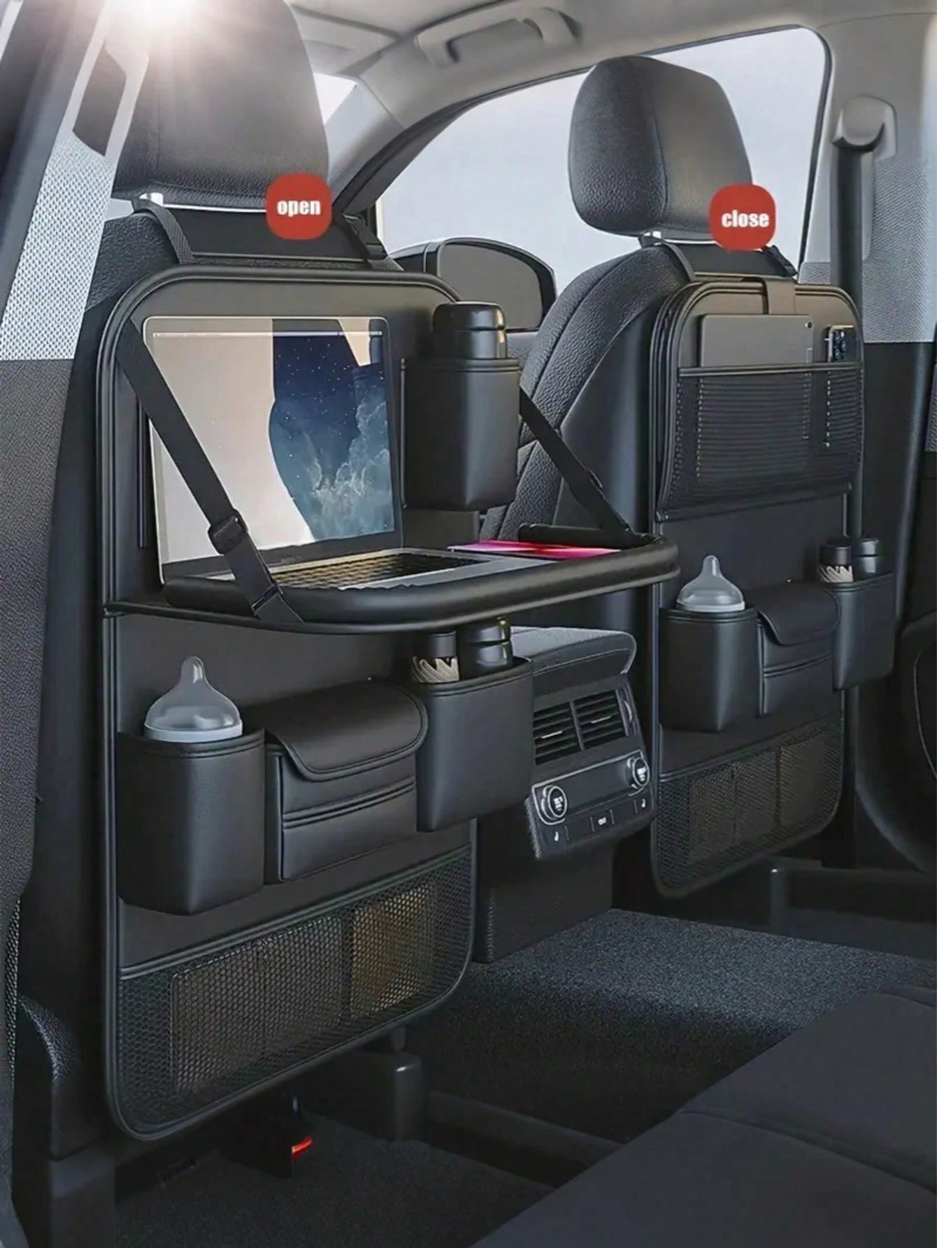 Durable Faux Leather Car Seat Back Storage Box- Multifunctional Durable Storage Box With Laptop Compartment, Cup Holder, Etc., Suitable For SUV And Sedan, Ideal Gift For Drivers, Essential Car Storag
