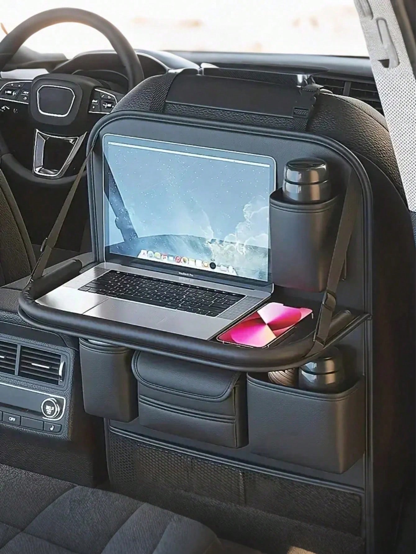 Durable Faux Leather Car Seat Back Storage Box- Multifunctional Durable Storage Box With Laptop Compartment, Cup Holder, Etc., Suitable For SUV And Sedan, Ideal Gift For Drivers, Essential Car Storag