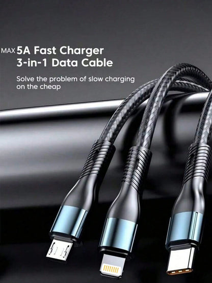Durcord MFI Certified 3-In-1 Multi-Function Charging Cable, Up To 120W, Supports Type-C Fast Charging, Perfect For IPhone, Android Phones And Tablets, Compatible With IPhone 16/15/14/13/12/11, S24/S23