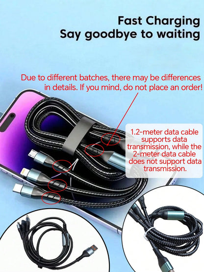 Durcord MFI Certified 3-In-1 Multi-Function Charging Cable, Up To 120W, Supports Type-C Fast Charging, Perfect For IPhone, Android Phones And Tablets, Compatible With IPhone 16/15/14/13/12/11, S24/S23
