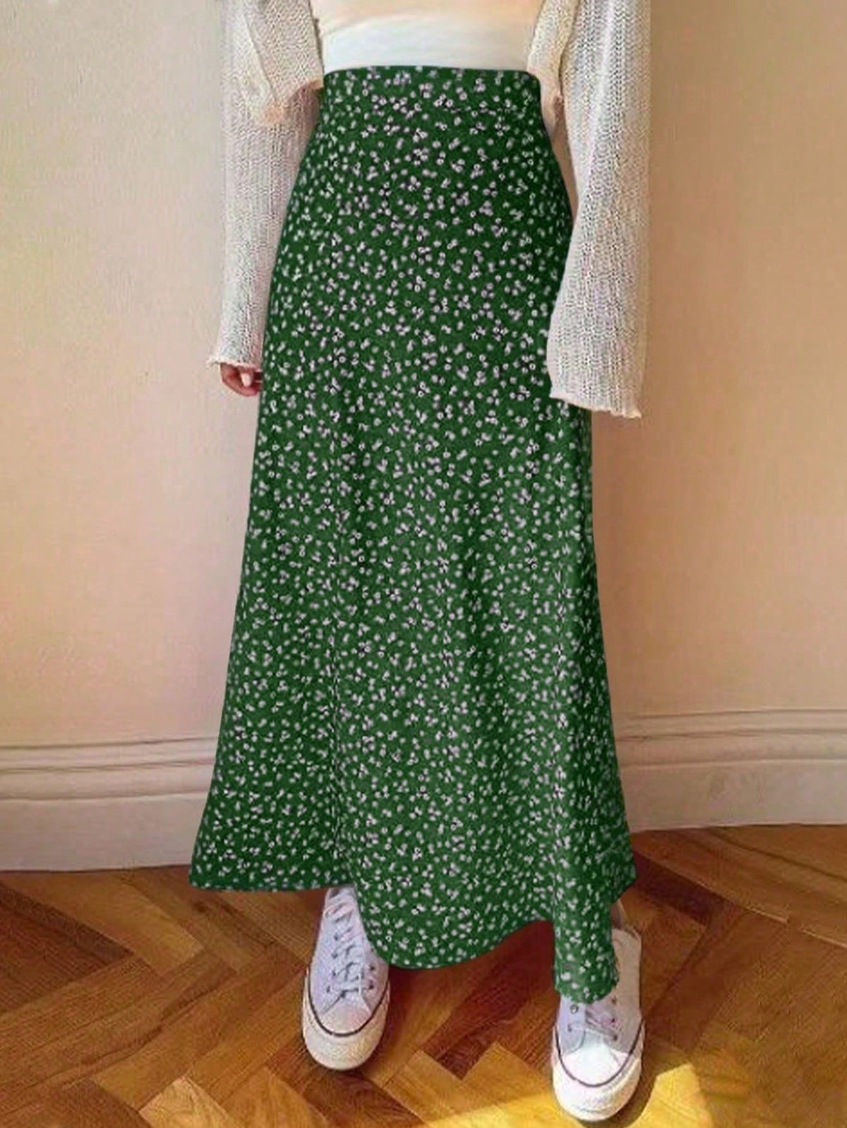 EARO Women's Spring/Summer Ditsy Floral High Waist Flowy Chiffon Skirt, Casual Outdoor Vacation
