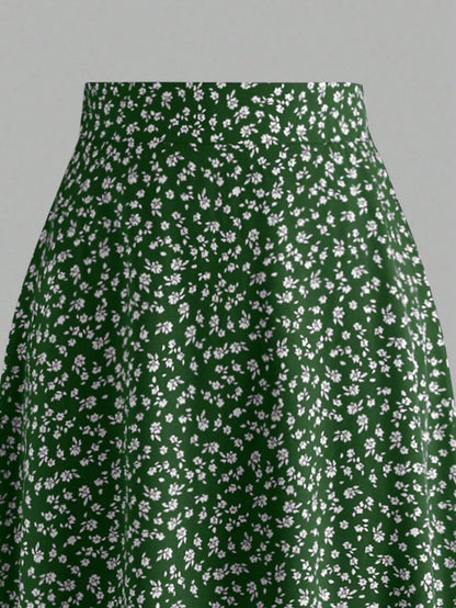 EARO Women's Spring/Summer Ditsy Floral High Waist Flowy Chiffon Skirt, Casual Outdoor Vacation