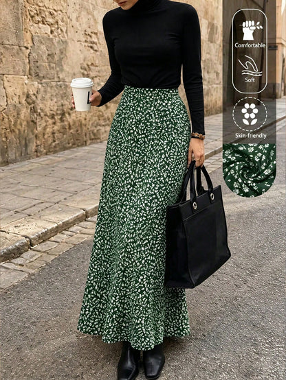 EARO Women's Spring/Summer Ditsy Floral High Waist Flowy Chiffon Skirt, Casual Outdoor Vacation