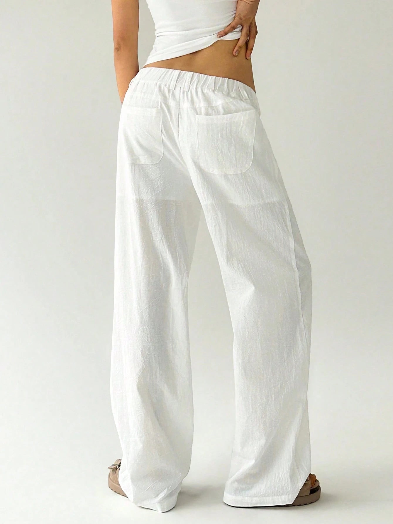 Easelle Casual Solid Color Loose Low Waist Wide-Leg Pants