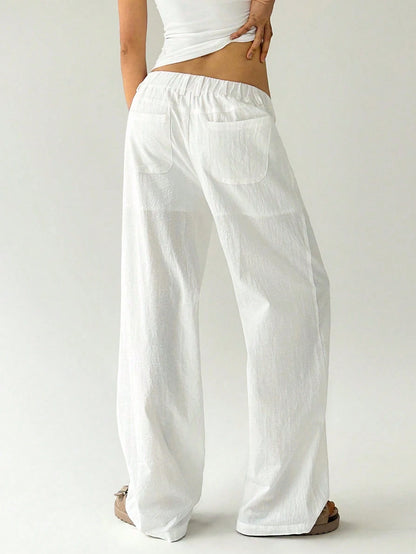 Easelle Casual Solid Color Loose Low Waist Wide-Leg Pants