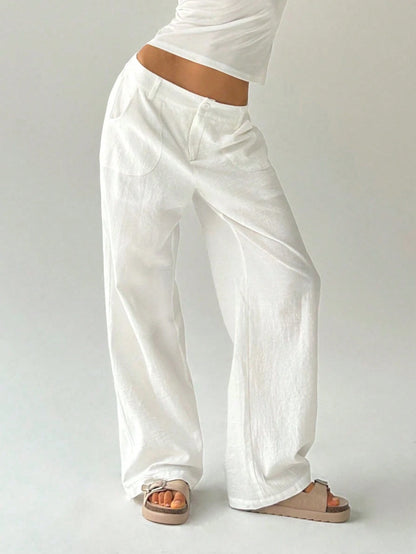 Easelle Casual Solid Color Loose Low Waist Wide-Leg Pants