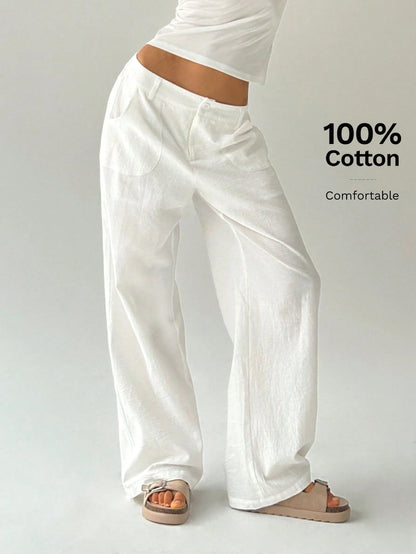 Easelle Casual Solid Color Loose Low Waist Wide-Leg Pants