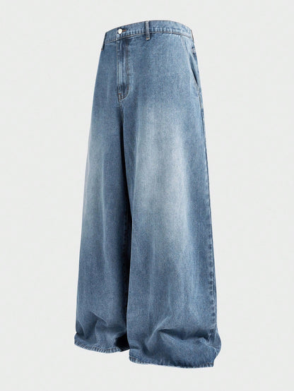EASEVO Plus Size Men's Loose Fit Wide Leg Casual Versatile Jeans, Vacation, Father's Day Gifts