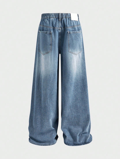 EASEVO Plus Size Men's Loose Fit Wide Leg Casual Versatile Jeans, Vacation, Father's Day Gifts