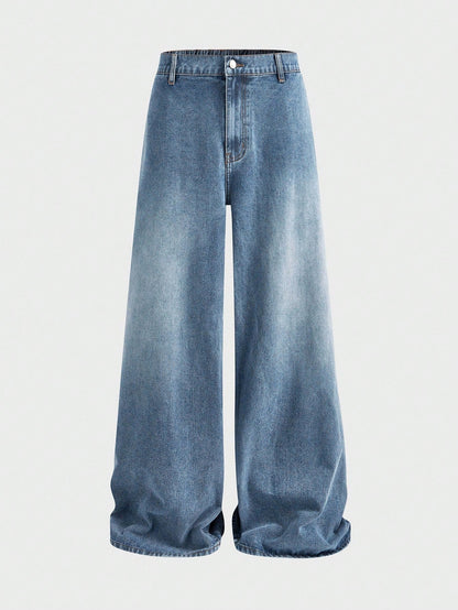 EASEVO Plus Size Men's Loose Fit Wide Leg Casual Versatile Jeans, Vacation, Father's Day Gifts