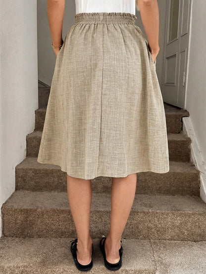 Easowa Khaki Summer Casual Vacation Holiday A-Line Skirt, Loose Fit Women Vacation Skirt New